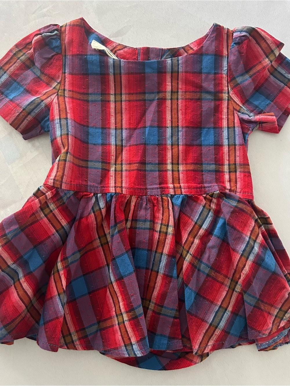 Numi Tartan plaid textured dress detachable bloomers red blue NWOT
